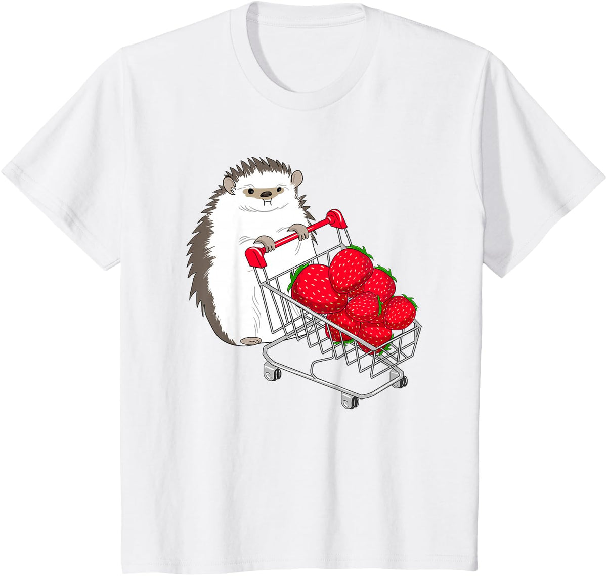 Hedgehog Shopping Strawberries Funny Animal Puns Jokes Gift T-Shirt - White