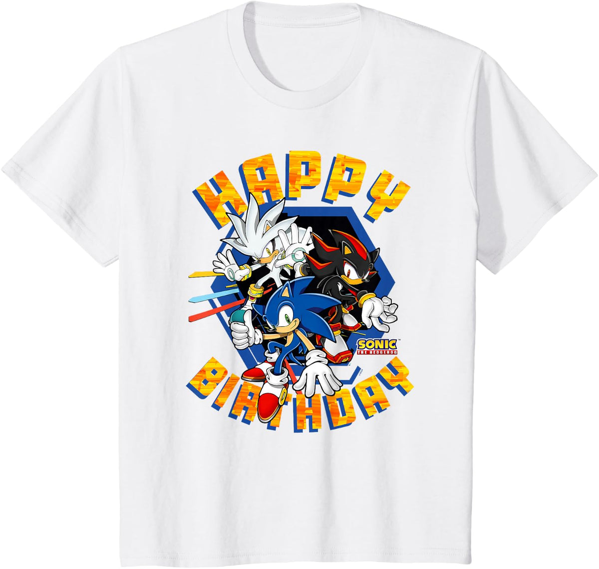 Sonic The Hedgehog Happy Birthday Best Trio Big Chest Logo T-Shirt - White