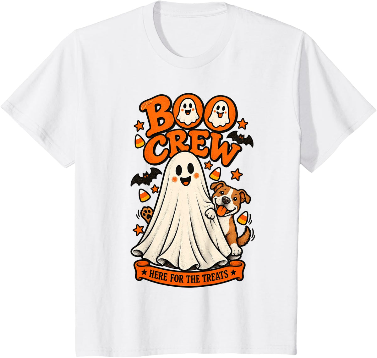 Pitbull Boo Crew Here for the Treats Halloween Animal Lover T-Shirt - White