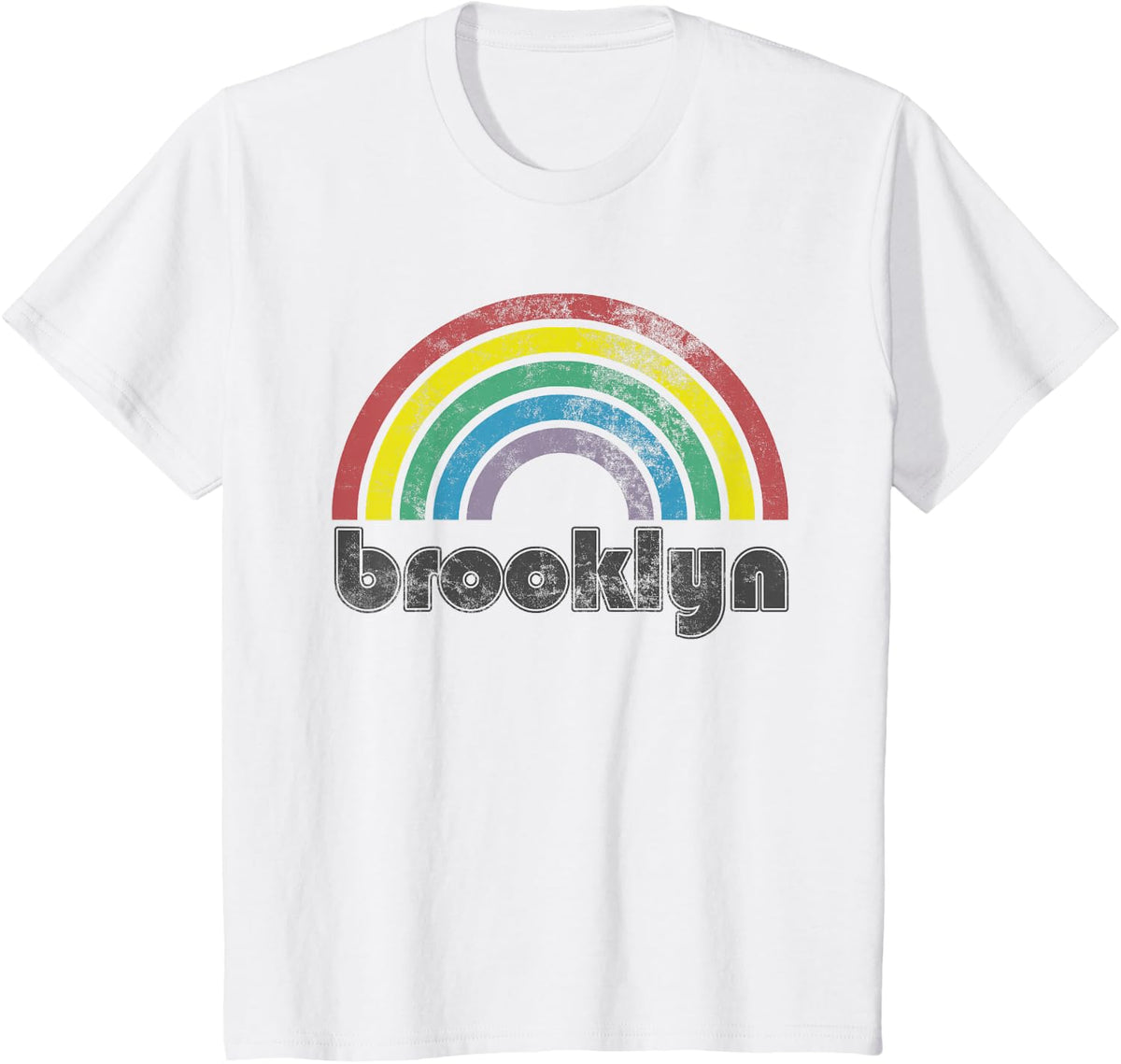 Brooklyn New York Rainbow 70's 80's Style Retro Gift T-Shirt - White