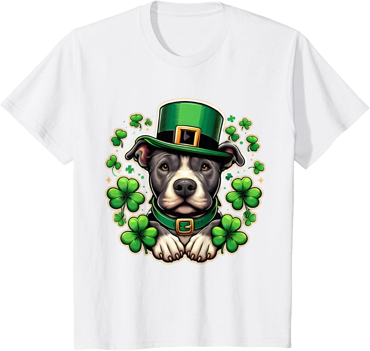 Funny Irish Pitbull Dog Shamrock St Patricks Day Luck T-Shirt - White