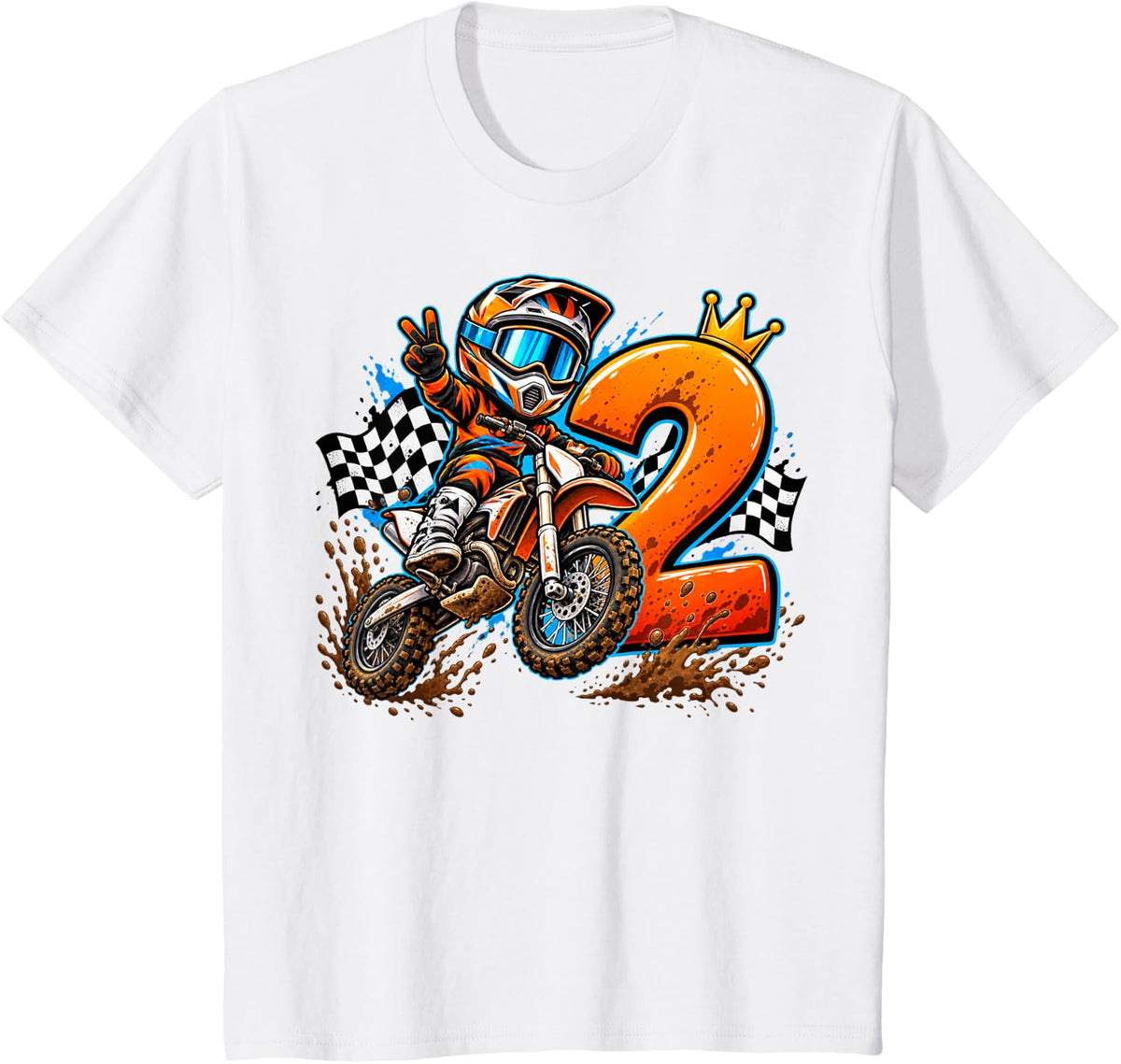 Motocross Rider Number 2 Dirt Bike Racing Birthday Graphic T-Shirt - White