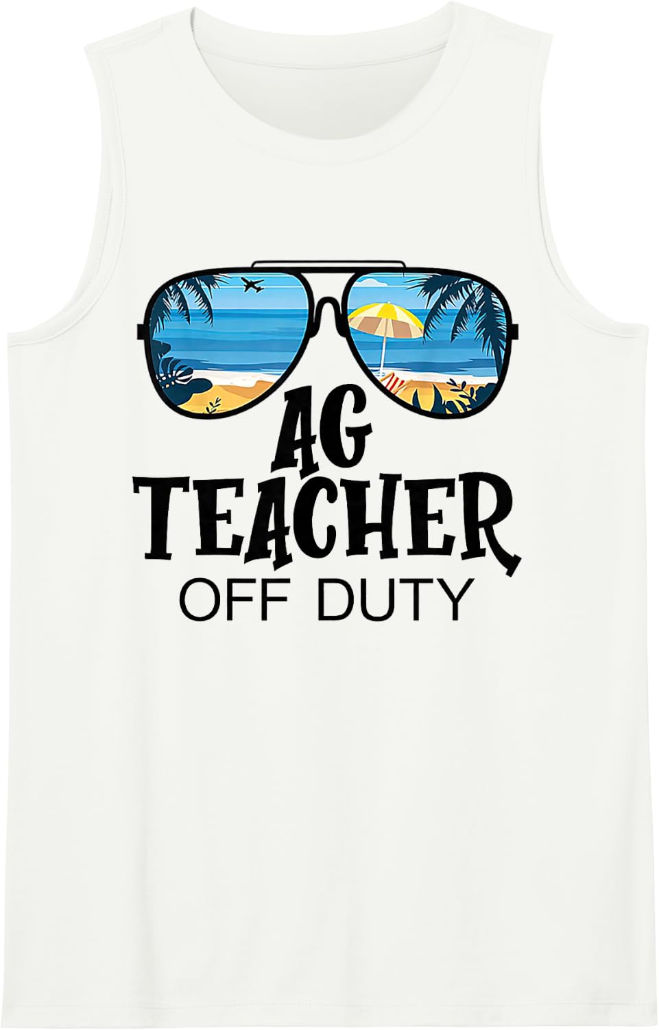 Ag Teacher Off Duty Sunglasses Beach Summer Sleeveless Tank Top - White