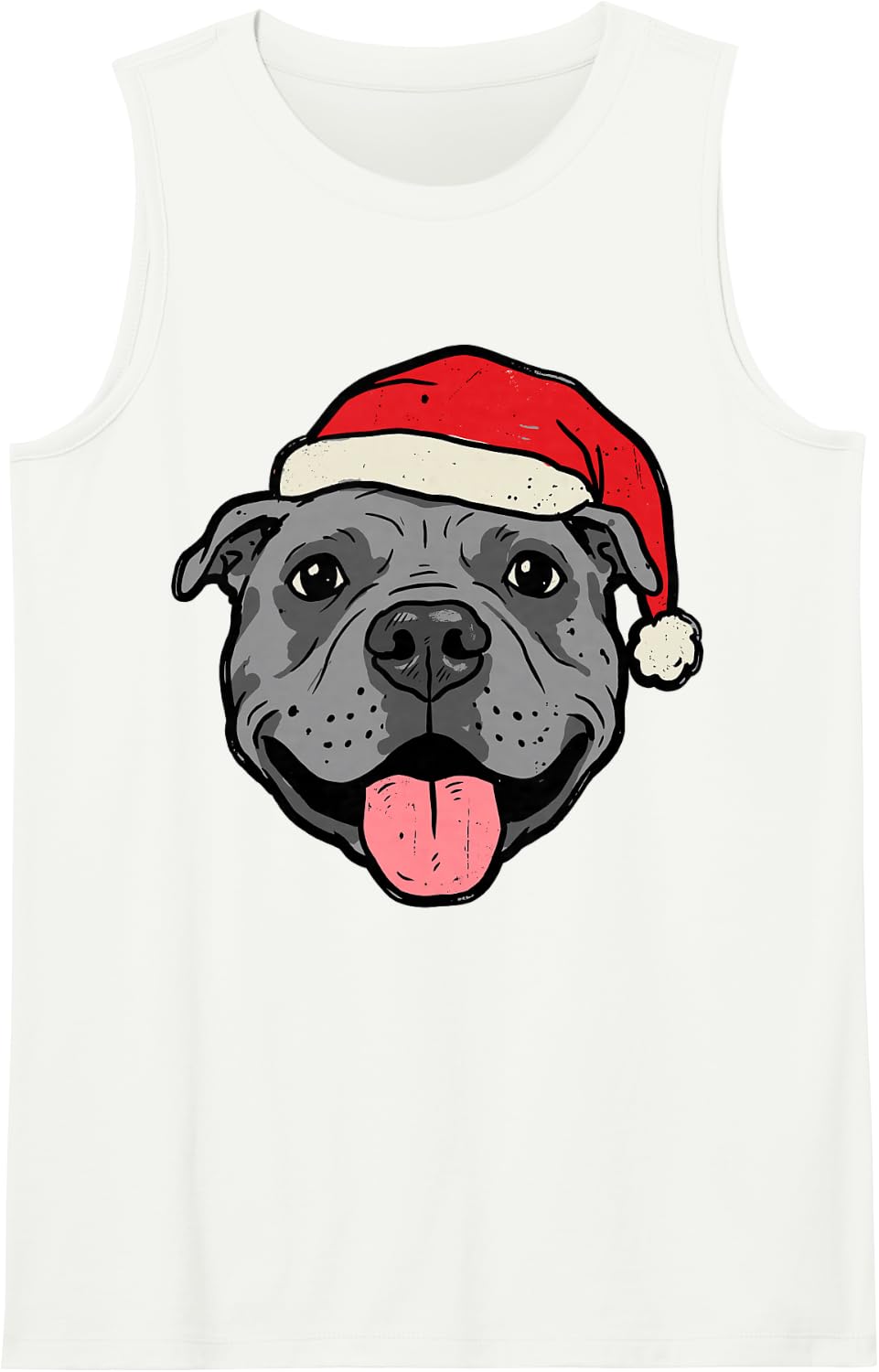 Funny Santa Cute Pitbull Dog Merry Xmas Christmas Tree Sleeveless Tank Top - White