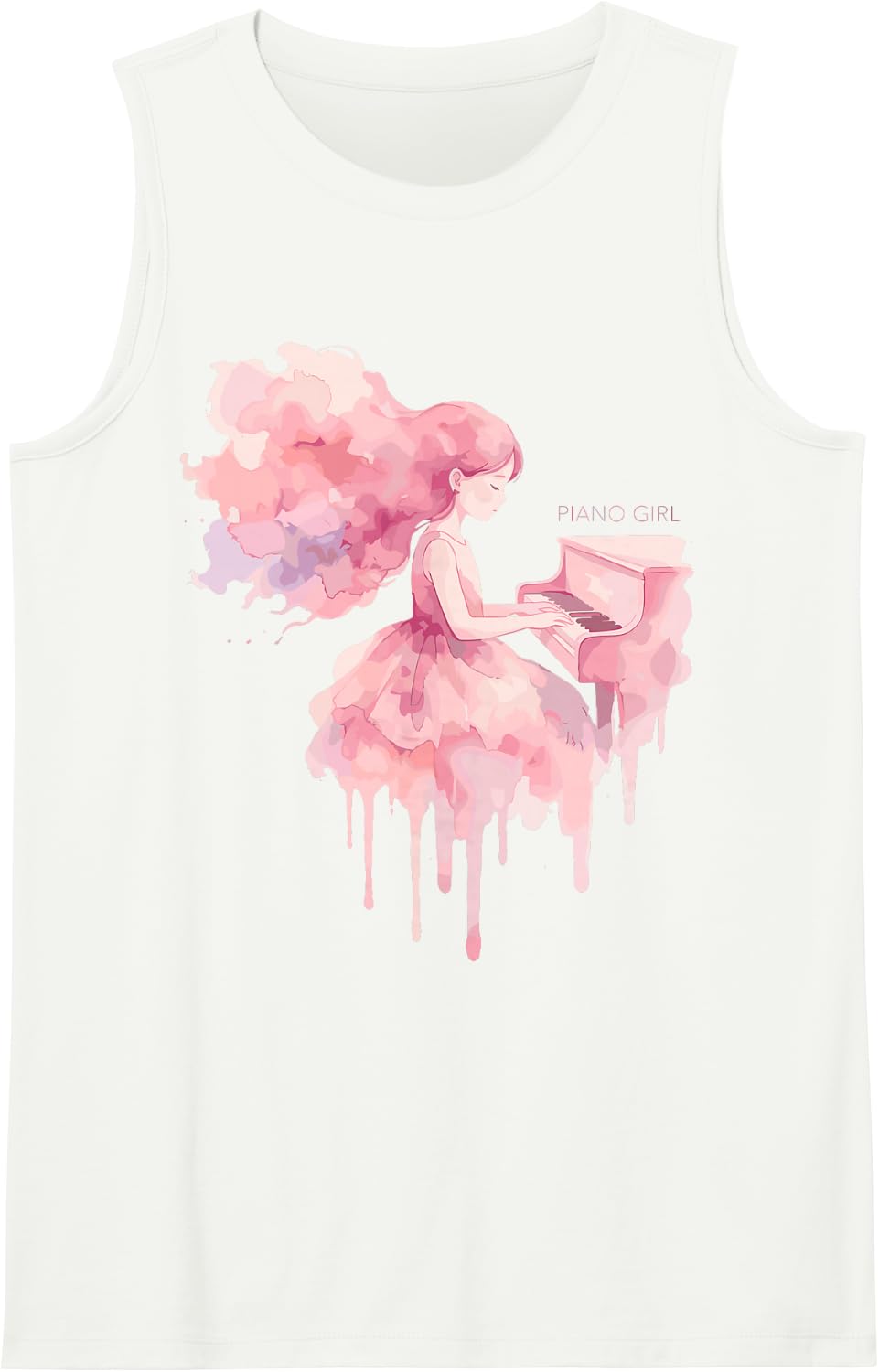 Watercolor Piano Girl Pianist Classical Music Musician Tee Tank Top - White