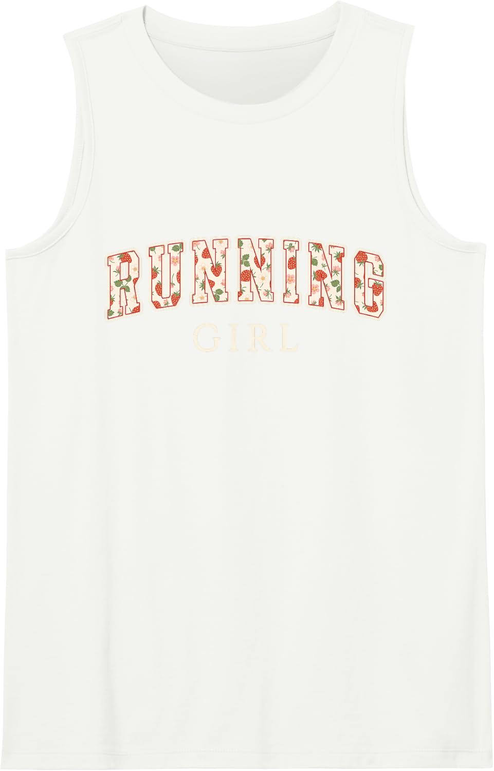 Running Girl Strawberry Varsity Letters Runner Track Sleeveless Tank Top - White