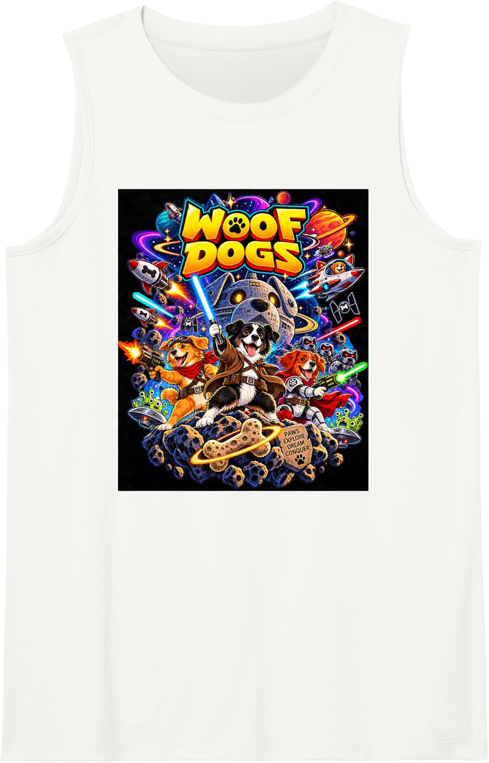 Space Dogs Astronaut Puppies Galactic Adventure Art Sleeveless Tank Top - White