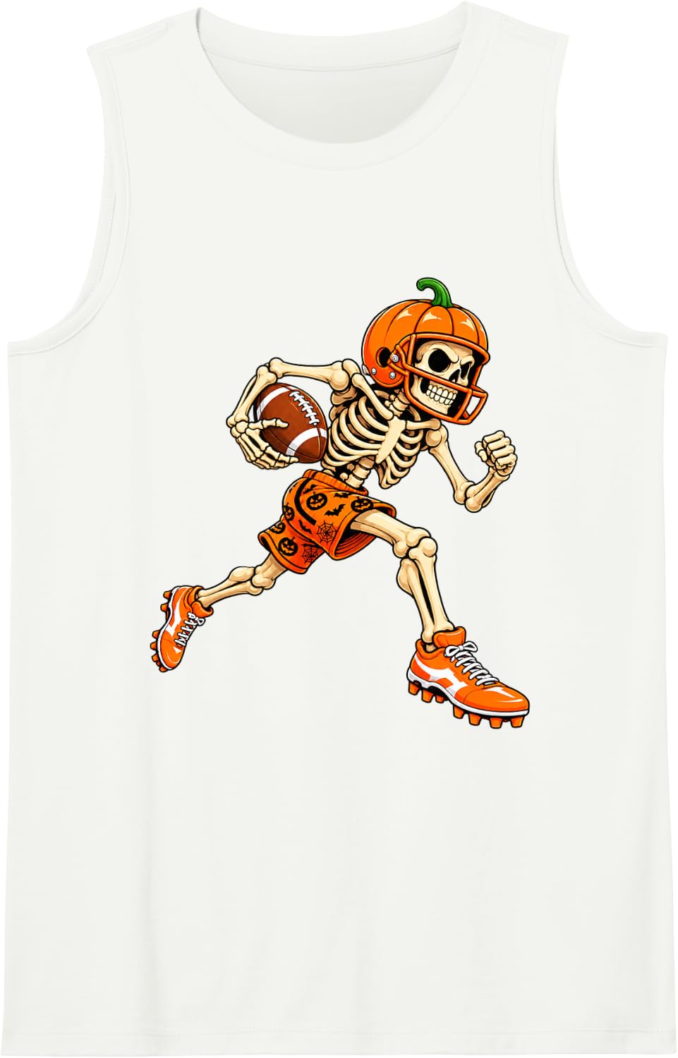 Funny Skeleton Football Player Halloween Sports Design Sleeveless Tank Top - White