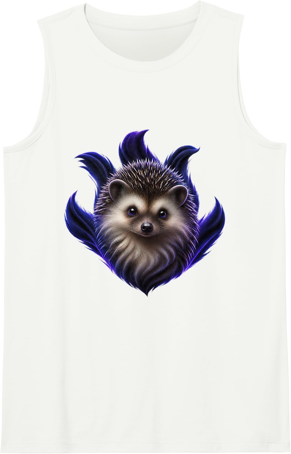 Hedgehog with Indigo Velvet Rays Woodland Art Sleeveless Tank Top - White