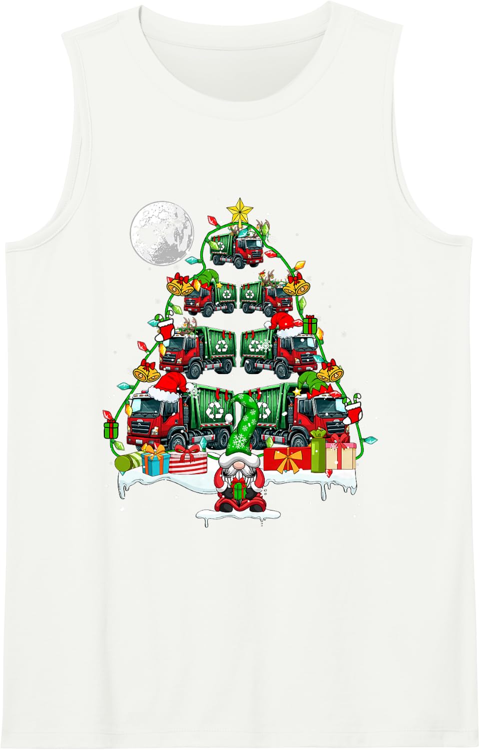 Santa Reindeer Elf Garbage Trucks Xmas Tree Gnome Driver Sleeveless Tank Top - White