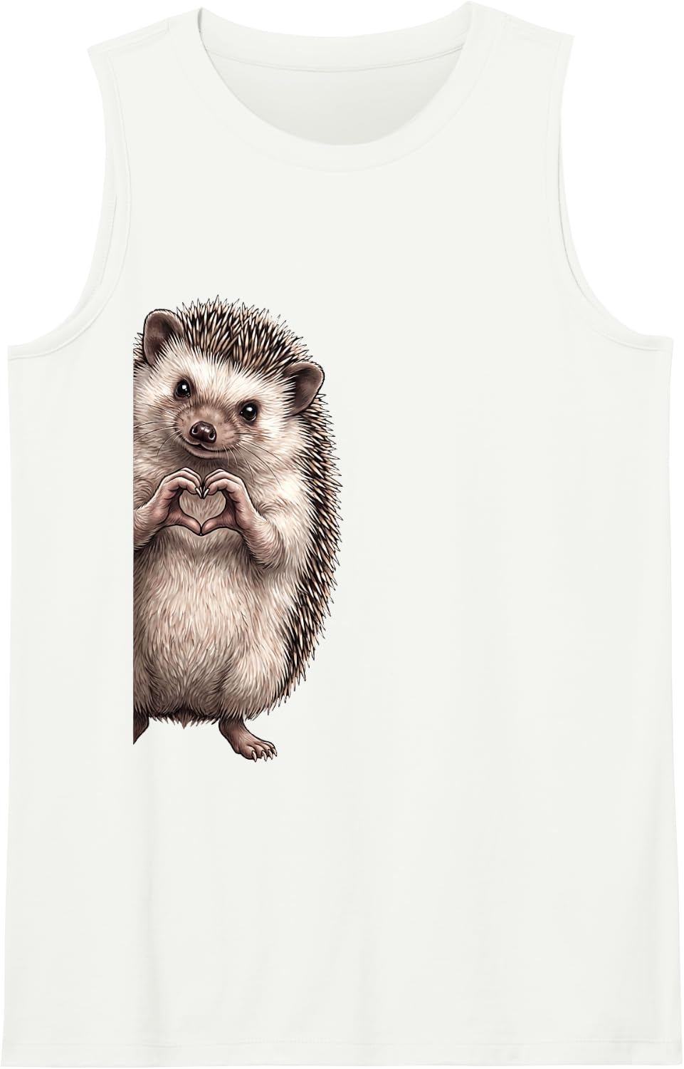 Funny Hedgehog Peeking Heart Sign Cute Valentines Sleeveless Tank Top - White
