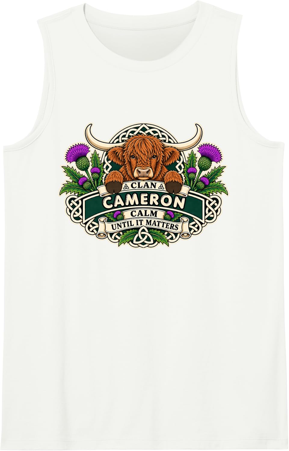 Cameron Clan Calm Highland Funny Sleeveless Tank Top - White