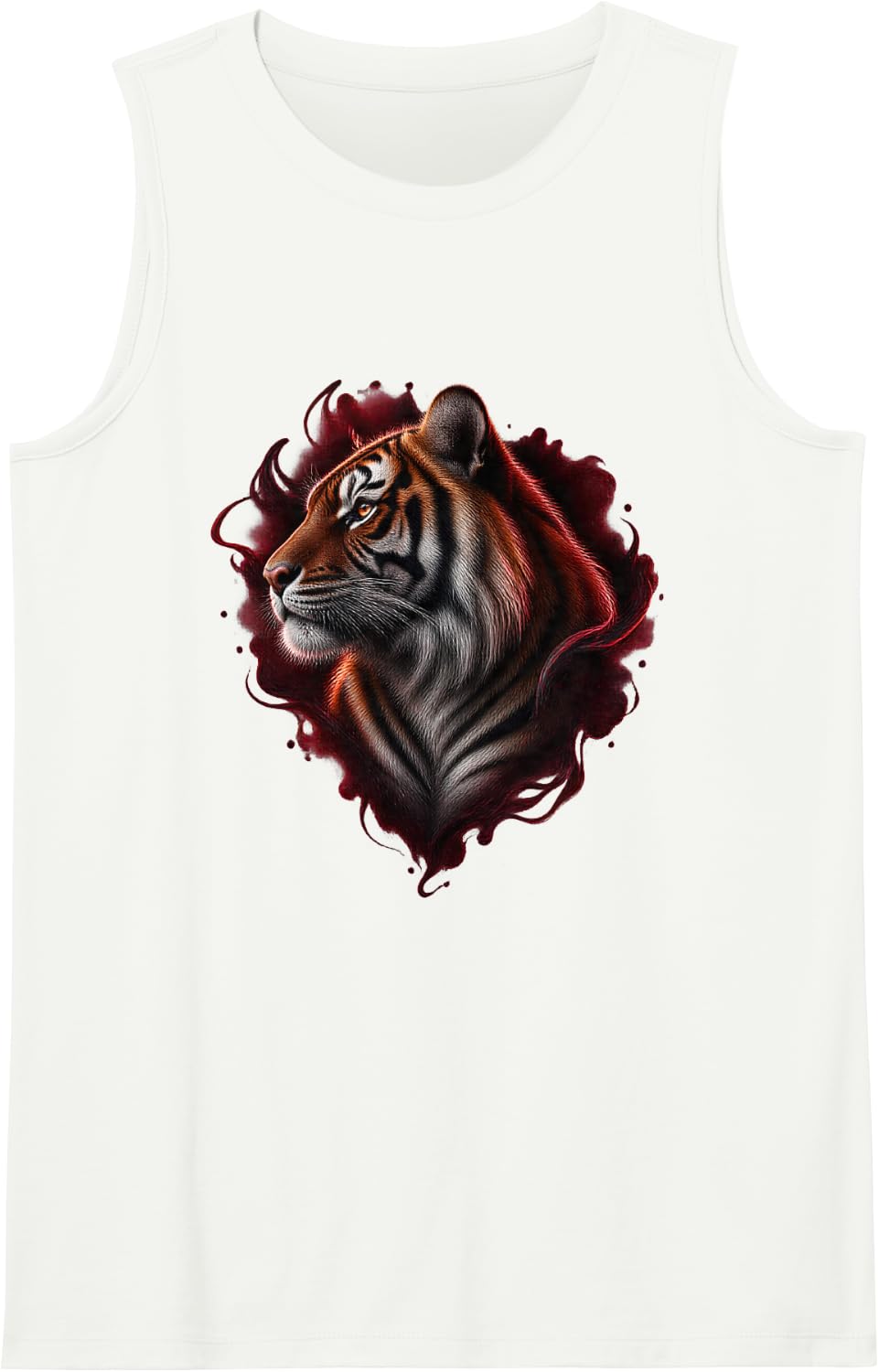 Tiger with Garnet Ink Bloom Striped Big Cat Art Sleeveless Tank Top - White