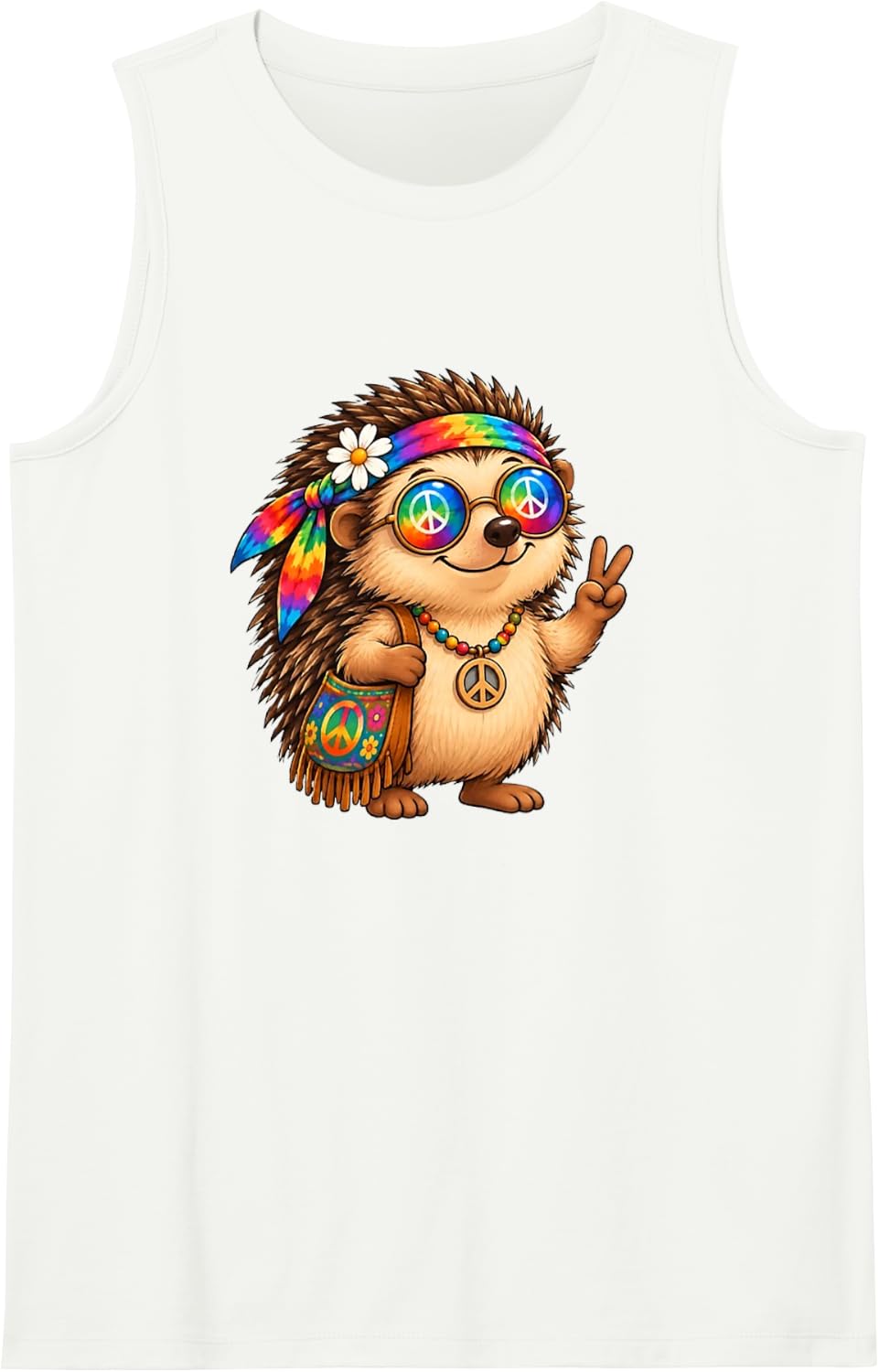 Hippie Hedgehog Sleeveless Tank Top - White