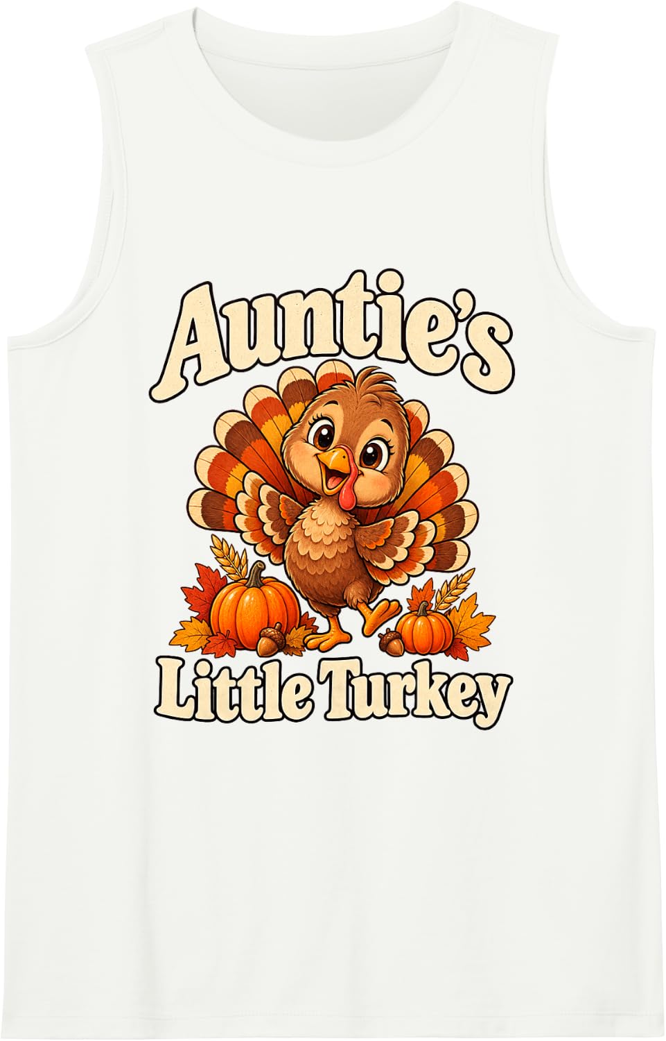 Auntie's Little Turkey Aunt Thanksgiving Family Sleeveless Tank Top - White