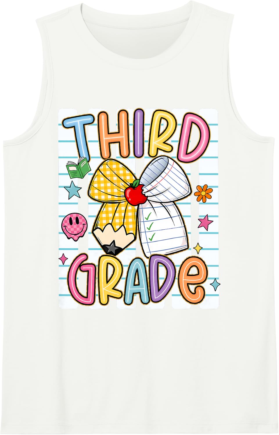 Cute Third Grade Pencil Bow Back to School 3rd Grade Girls Sleeveless Tank Top - White