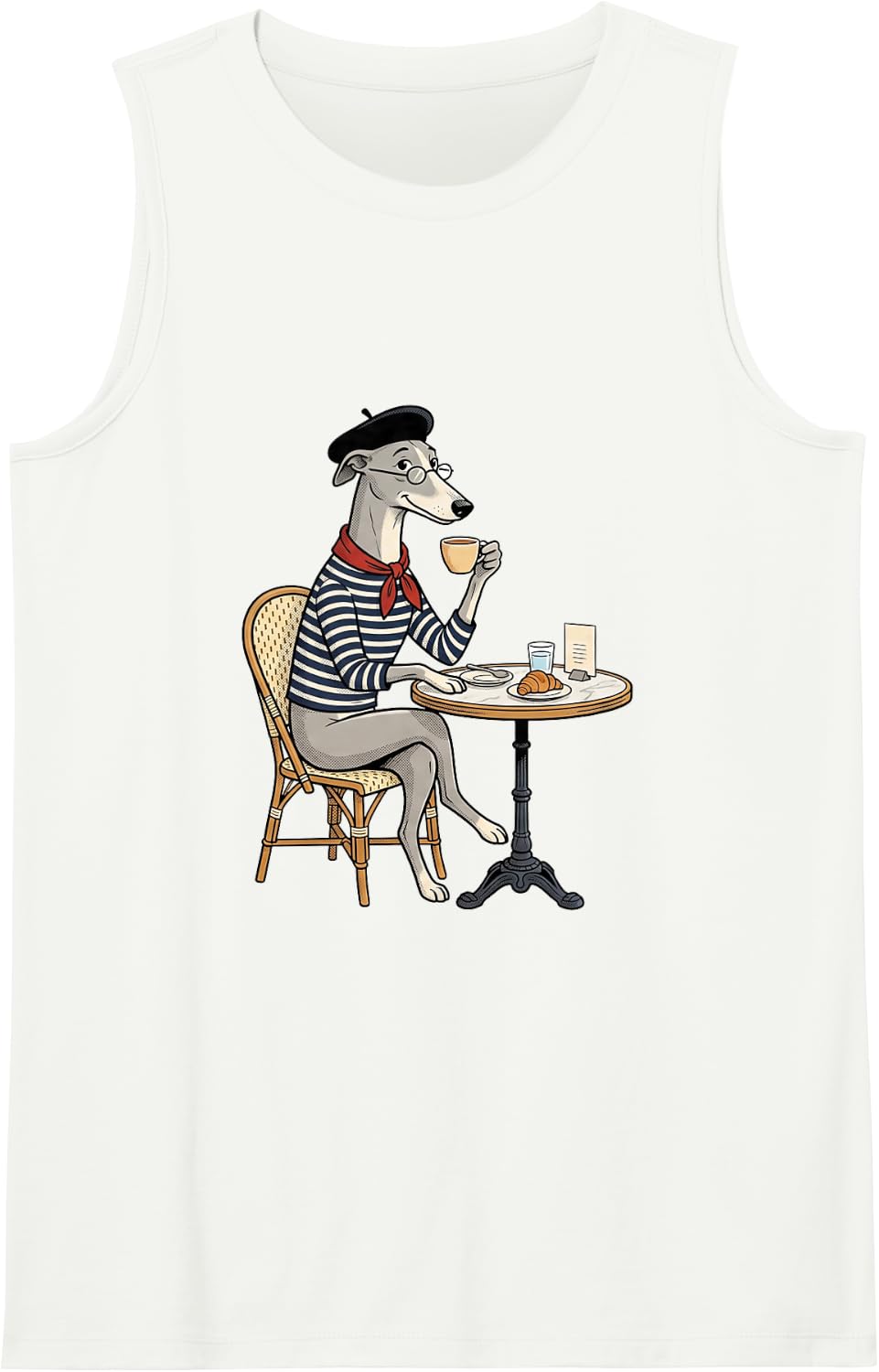 Italian Greyhound Paris Cafe Coffee Dog Lover Vintage Art Tank Top - White