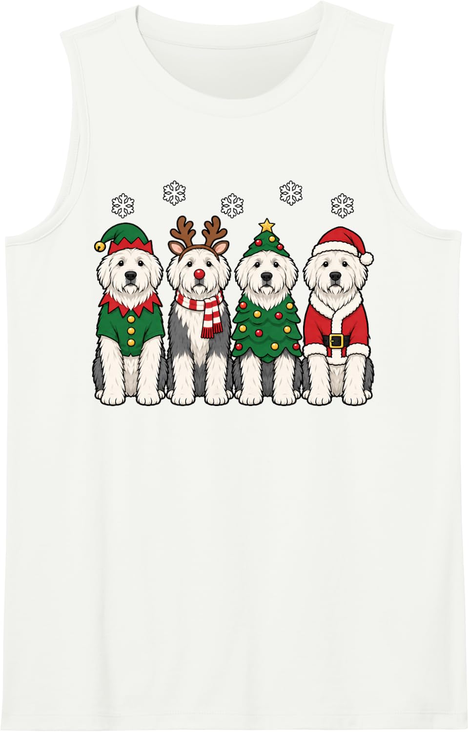 Old English Sheepdog Christmas Reindeer Santa Dog Lover Sleeveless Tank Top - White