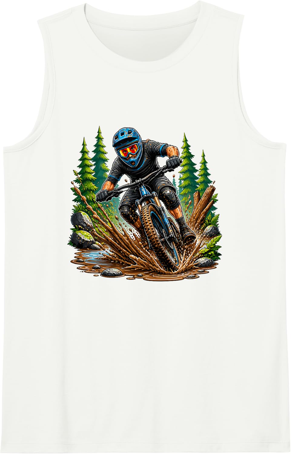 Dirt Bike Mountain Trail Mud Rider Action Tank Top - White