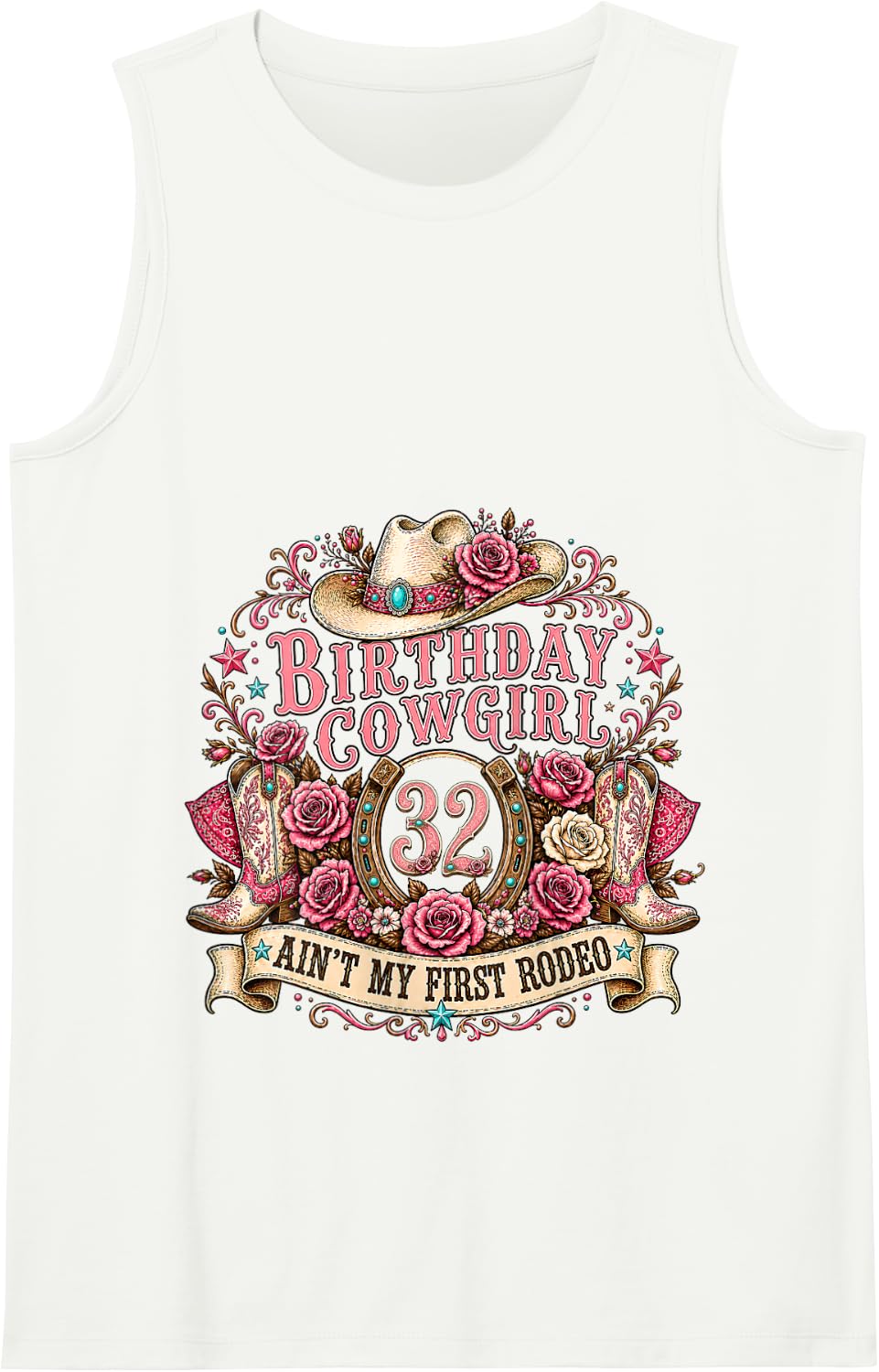32nd Birthday Cowgirl 32 Year Old Country Western Girl Women Tank Top - White