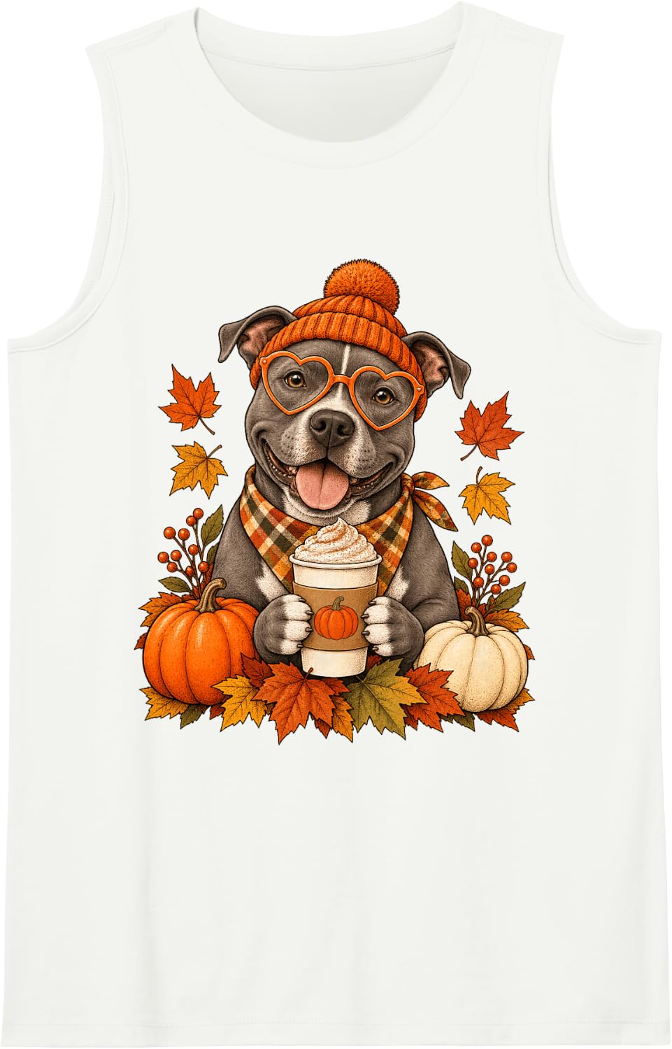 Pitbull Fall Autumn Season Pumpkin Spice Pittie Dog Sleeveless Tank Top - White