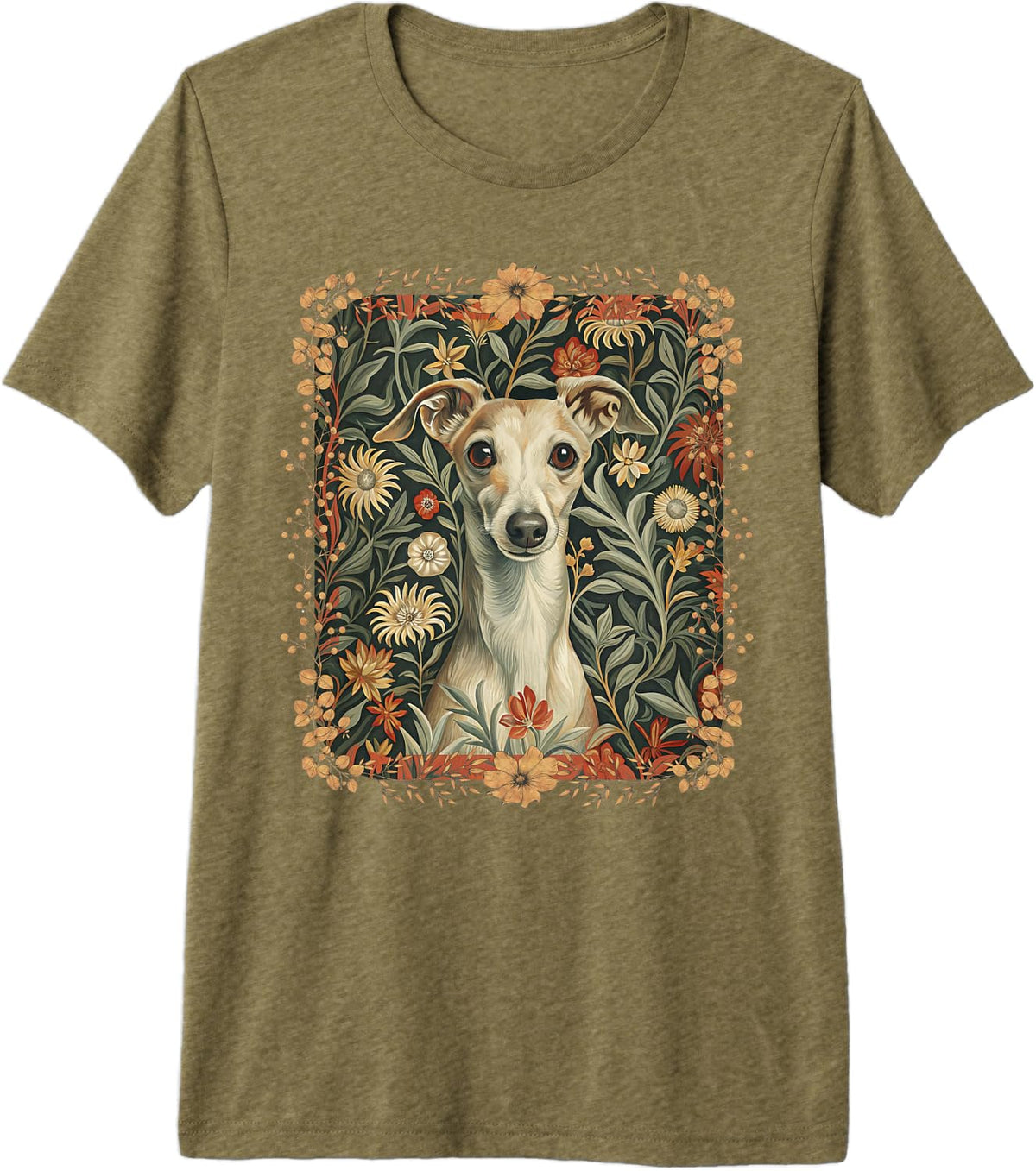 Fawn Cream Italian Greyhound in Cottage Garden Premium Tri-Blend T-Shirt - Olive Green