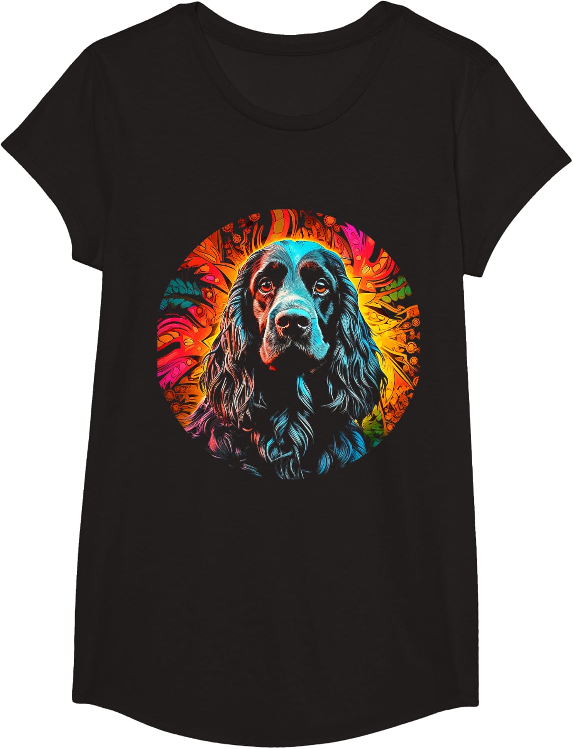 Cocker Spaniel Motif Pet Art Dog Cocker Spaniel T-Shirt - Girls Black