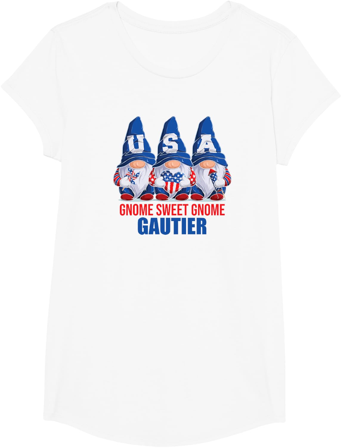 Gautier Mississippi Gnome Sweet Gnome American Flag Gnomes T-Shirt - Girls White