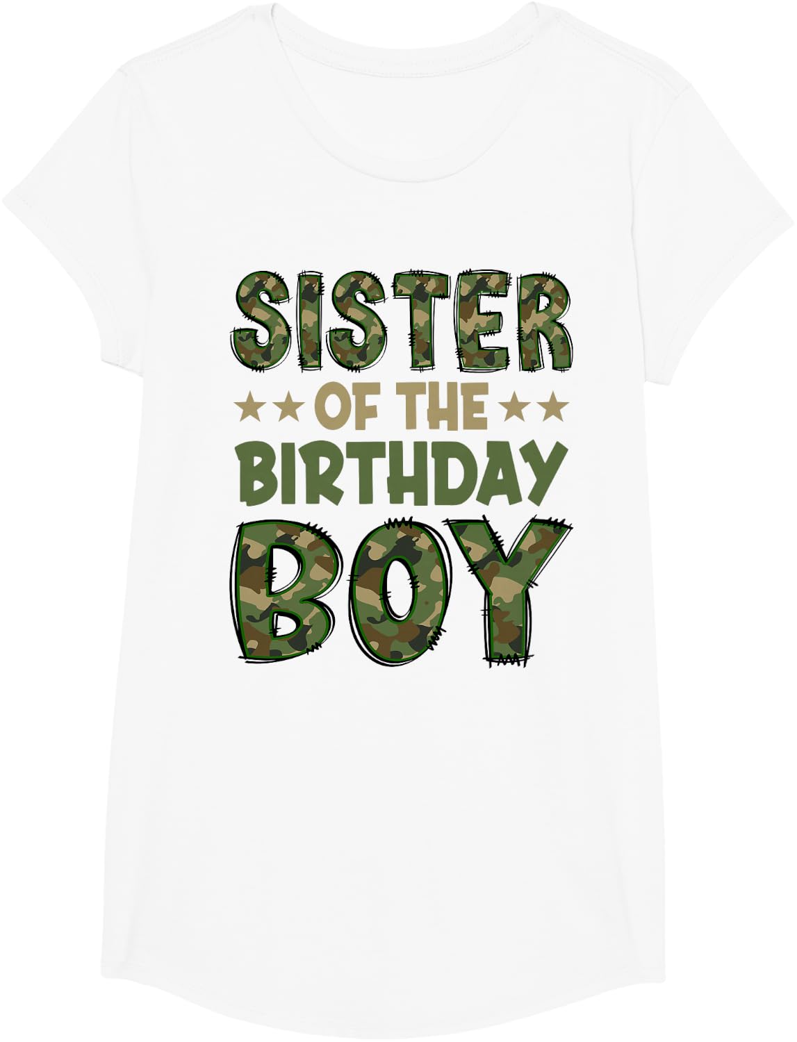 Sister of The Birthday Boy Camo Family Group Matching T-Shirt - Girls White