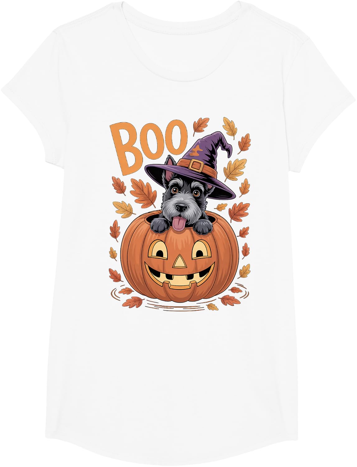 Scottie Costume on Pumpkin Halloween Scottish Terrier T-Shirt - Girls White