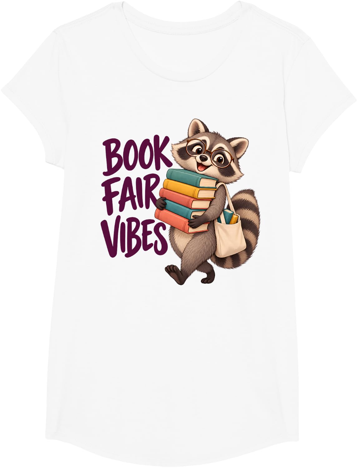 Book Fair Vibes Cute Raccoon Teacher Librarian Lover T-Shirt - Girls White