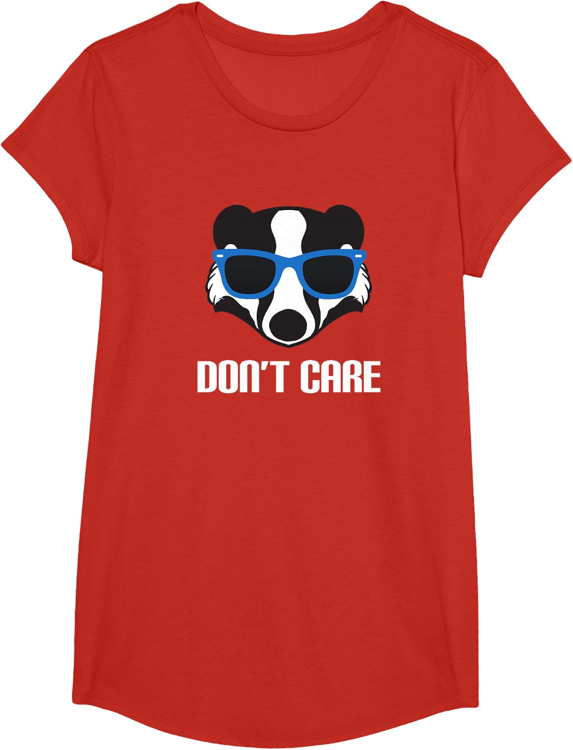 "Don't Care" T-Shirt With Honey Badger Wearing Sunglasses T-Shirt - Girls Red