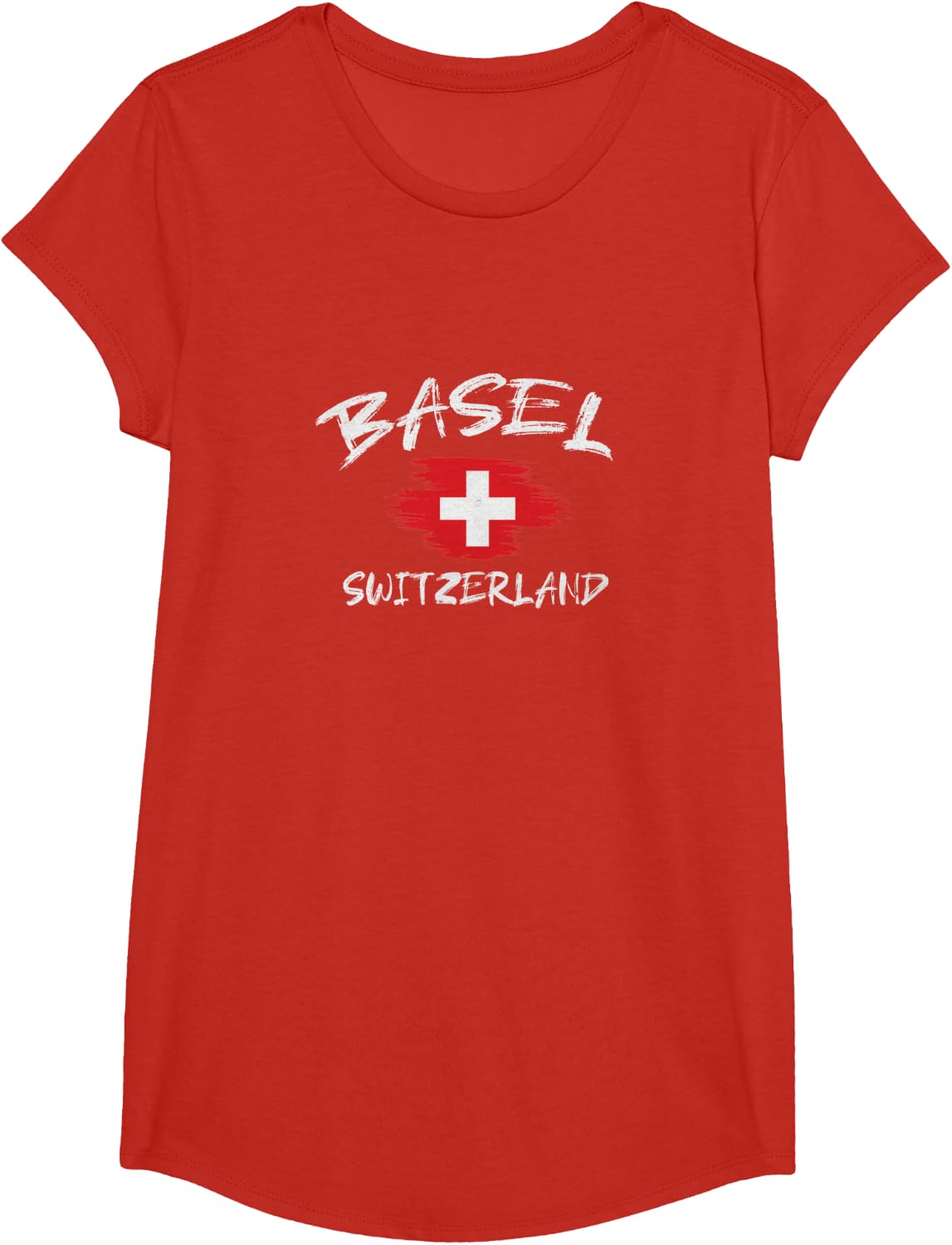 Basel Switzerland Souvenir Swiss Country Flag Brushed T-Shirt - Girls Red