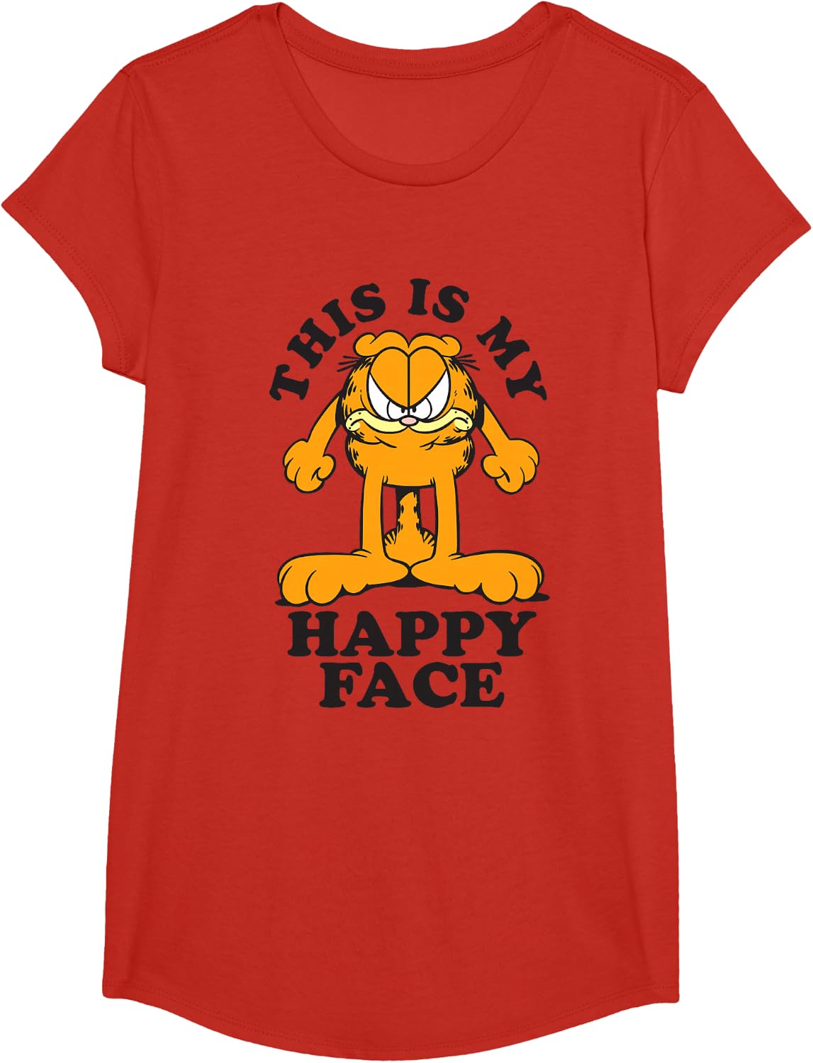 Garfield This Is My Happy Face Retro Comic Grumpy Mad Face T-Shirt - Girls Red