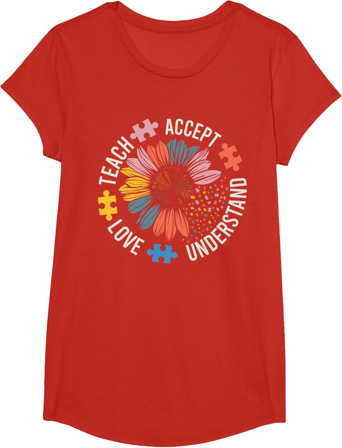 Inspirational Autism Awareness Teacher for Autistic People T-Shirt - Girls Red