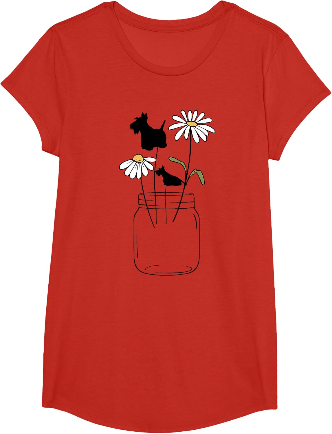 Scottie mom Scottish Terrier flower T-Shirt - Girls Red
