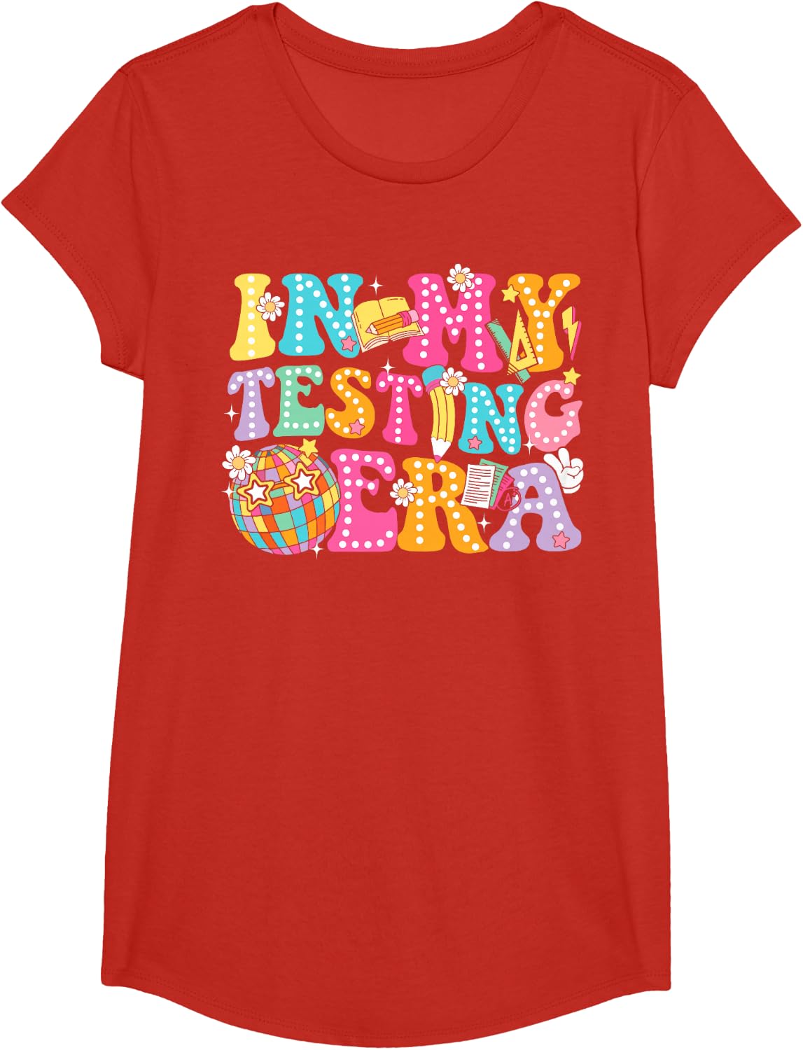 Groovy In My Testing Era Testing Day Teacher Boy Girl Kid T-Shirt - Girls Red