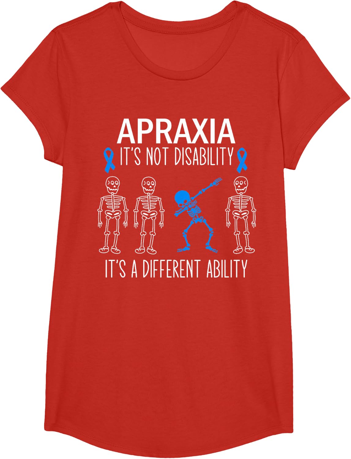 Apraxia Awareness Dabbing Different Ability Blue Ribbon T-Shirt - Girls Red