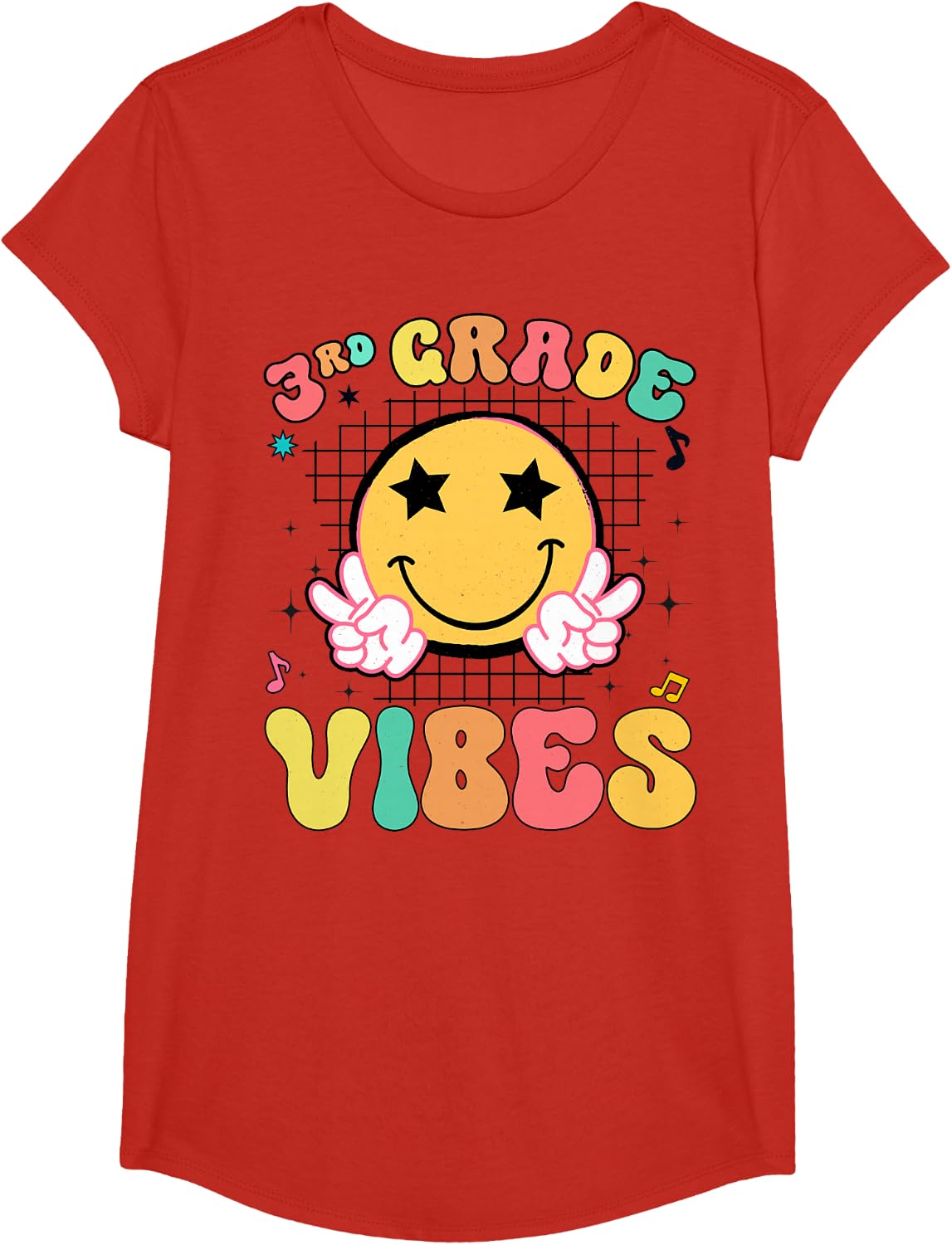 Girls 3rd Grade Vibes Smile Face Back to School Third grade T-Shirt - Girls Red