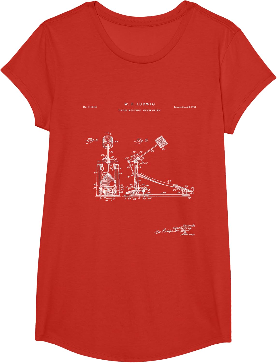 Drum Kick Pedal Patent - music T-Shirt - Girls Red