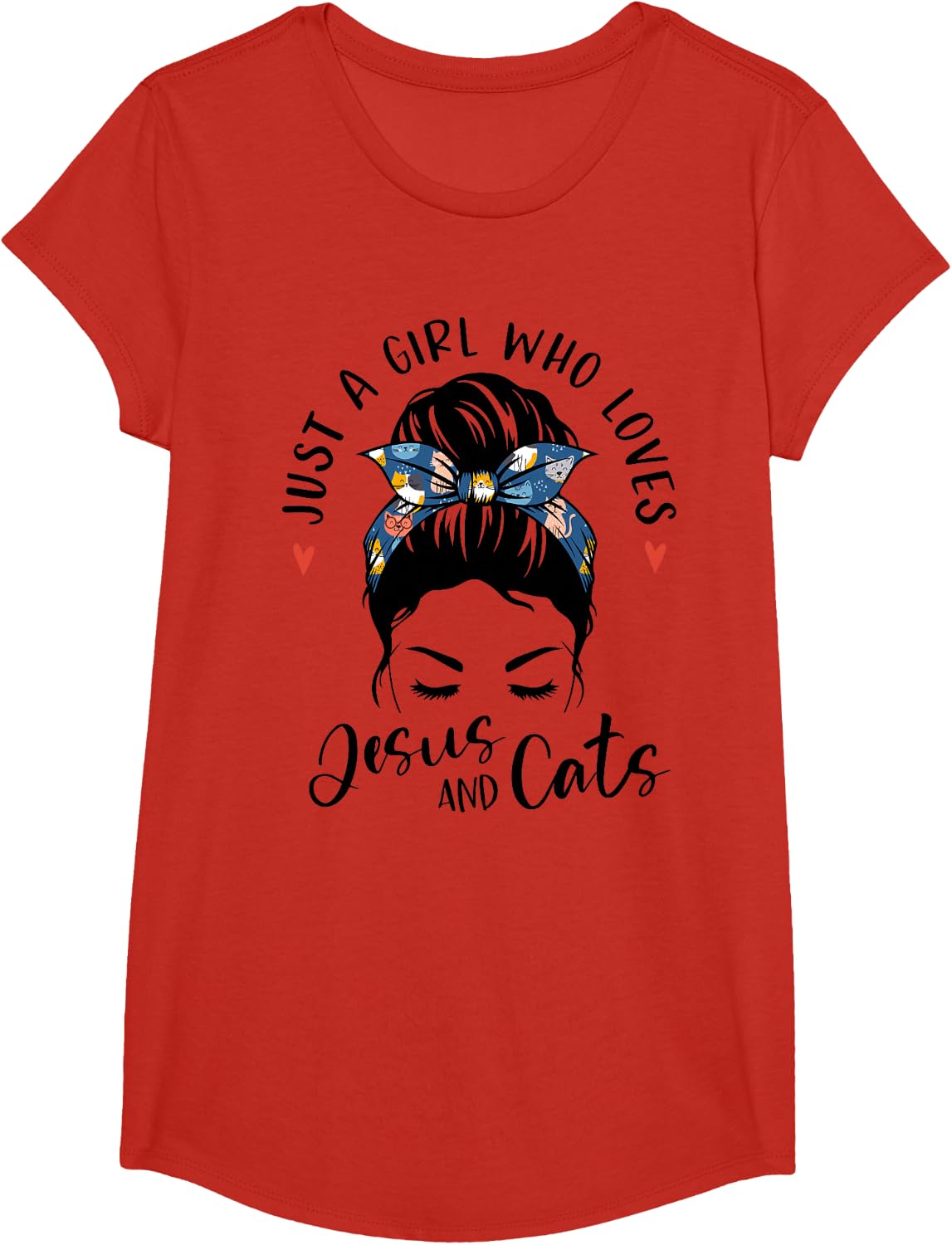 Just A Girl Who Loves Jesus And Cats Christian Gifts Kitty T-Shirt - Girls Red