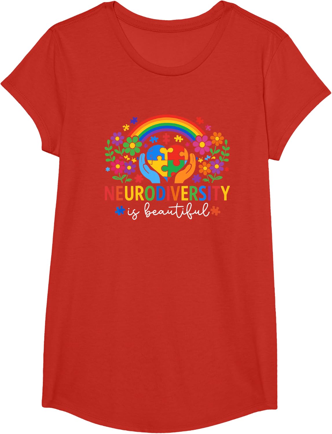 Neurodiversity is Beautiful SPED ADHD Autism Awareness Month T-Shirt - Girls Red