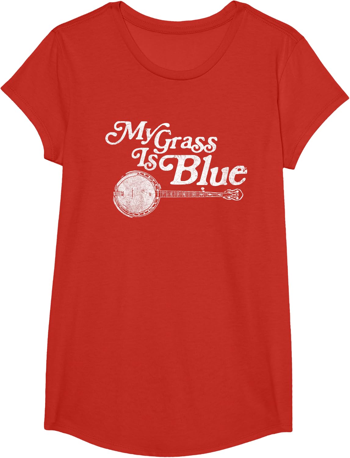 My Grass is Blue! Retro Banjo Bluegrass Typography Shirt T-Shirt - Girls Red