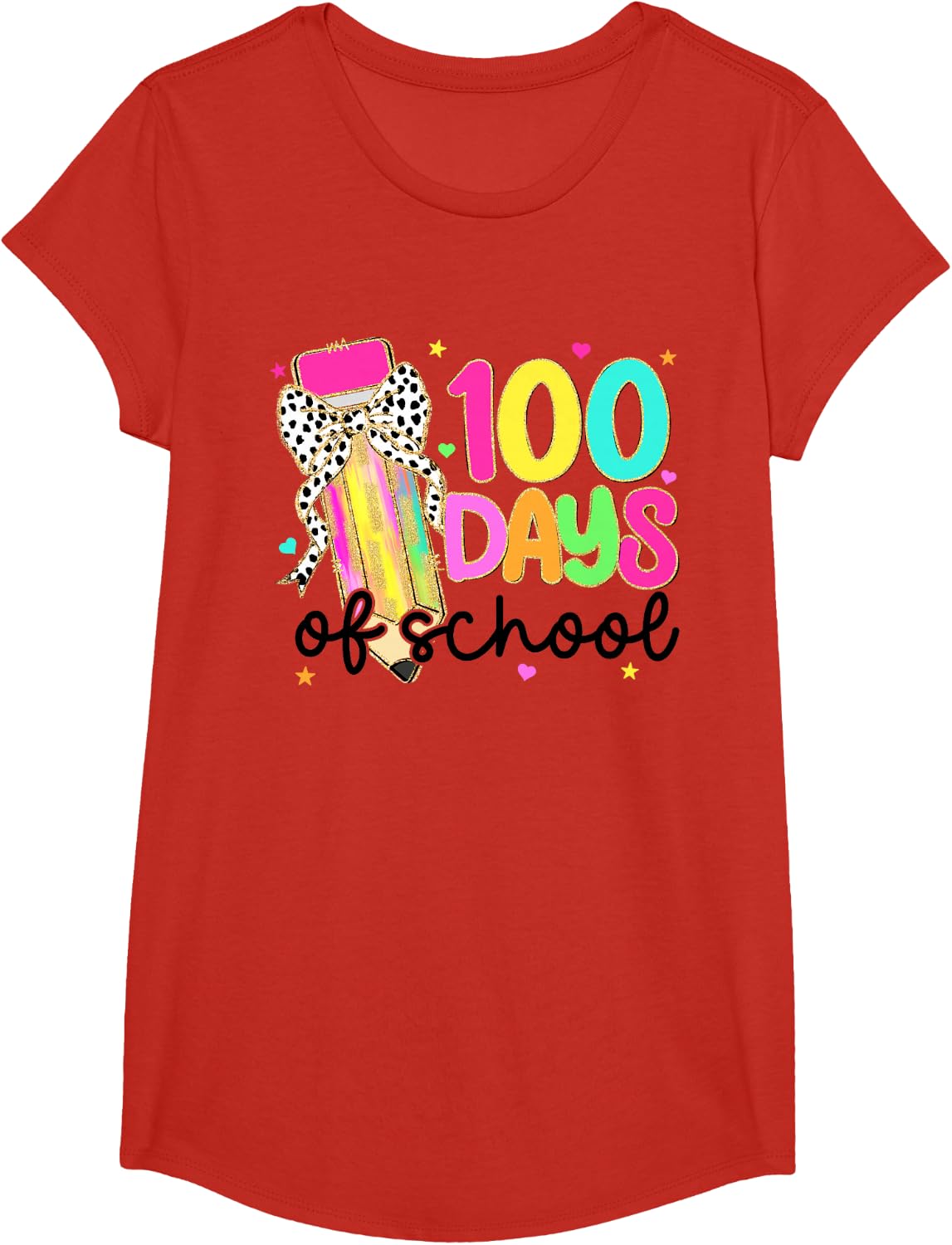 100 Days of School Shirt Girls Coquette Bow 100th Day Tee T-Shirt Teacher Kids - Girls Red