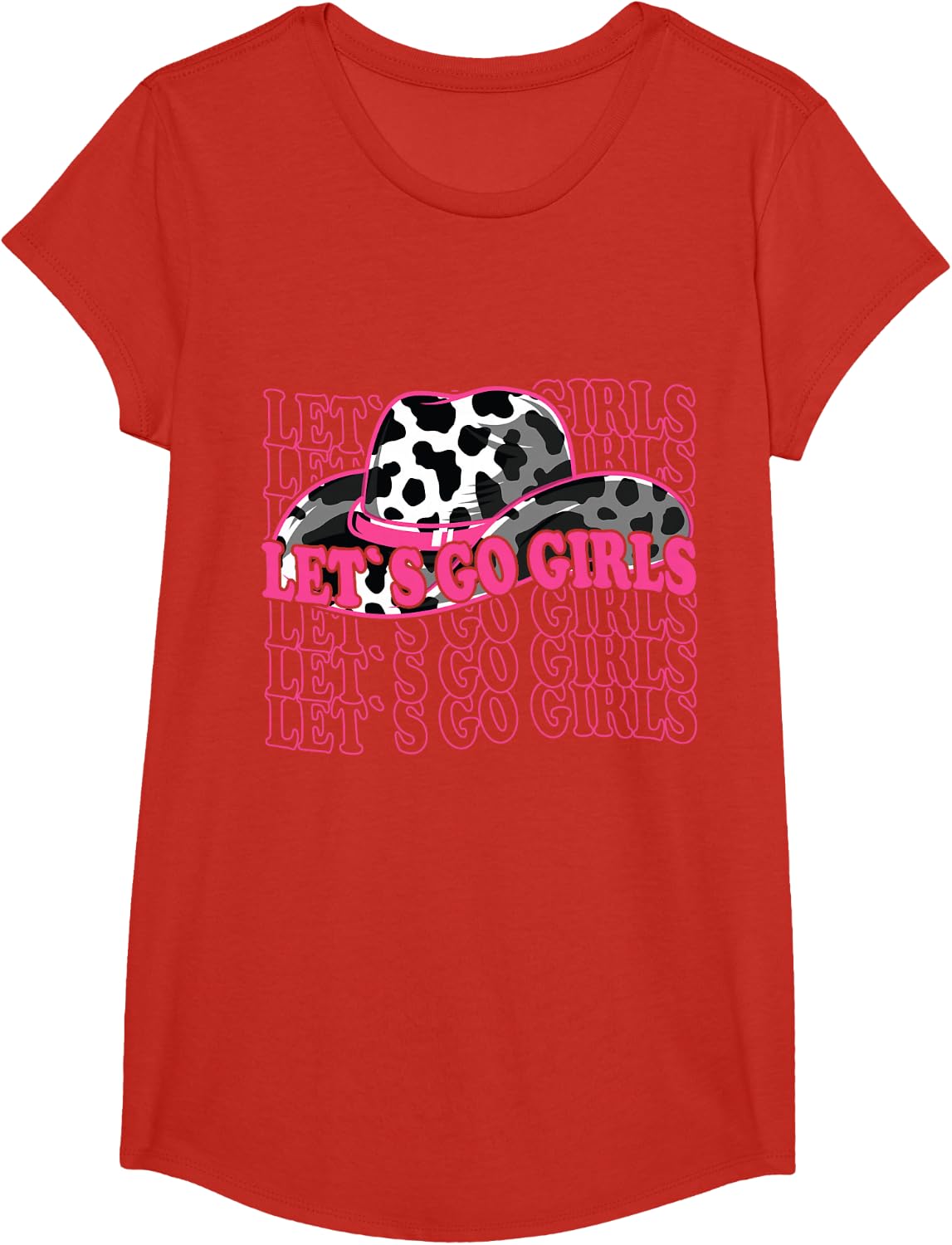 Let´s Go Girls - Country Southern Western Cow Pattern T-Shirt - Girls Red