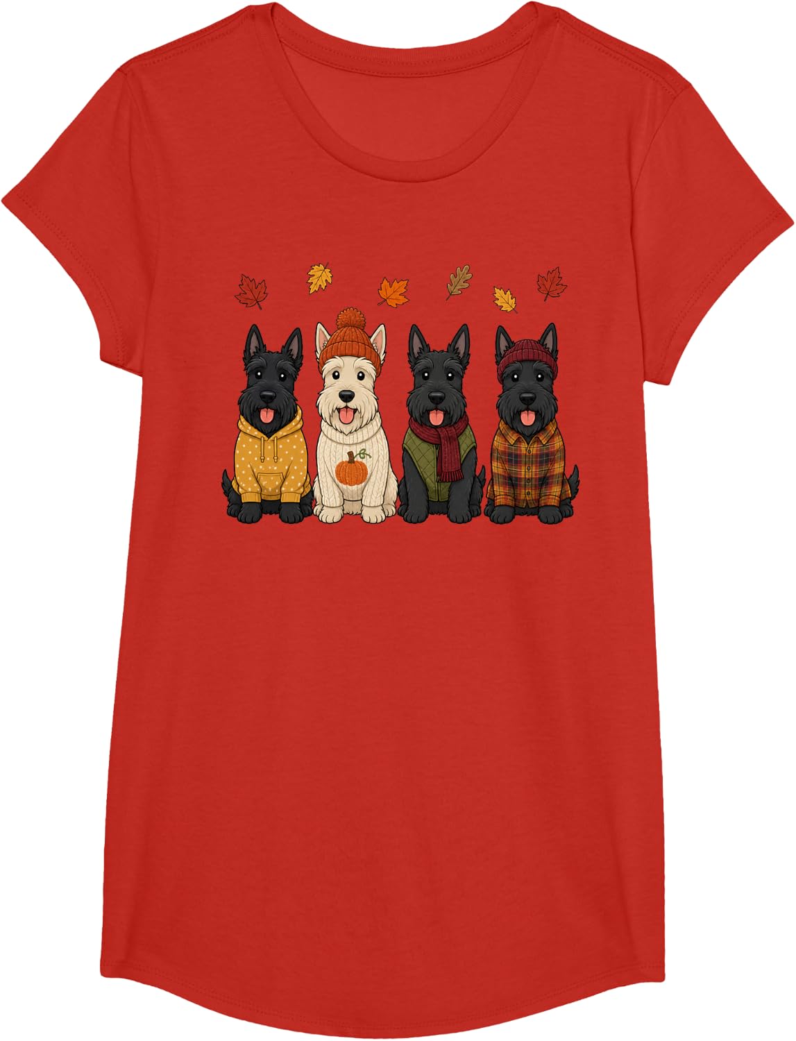 Scottish Terrier Fall Autumn Season Pumpkin Scottie Dog T-Shirt - Girls Red