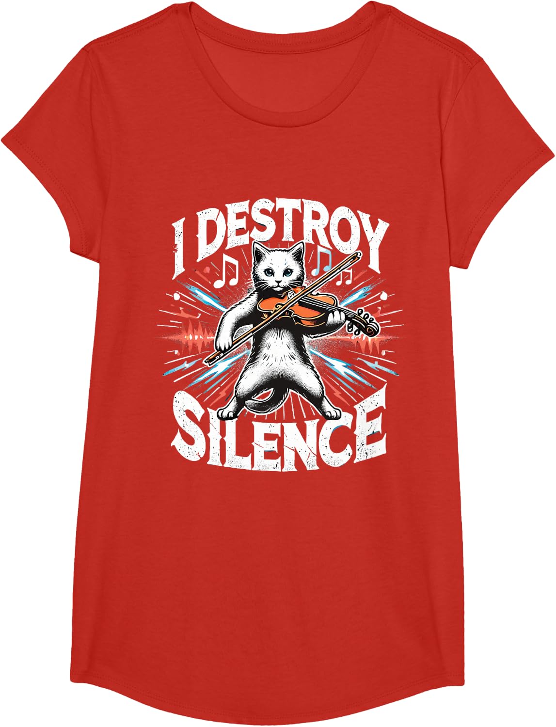 Funny I destroy silence Orchestra Violin Cat Playing Viola T-Shirt - Girls Red