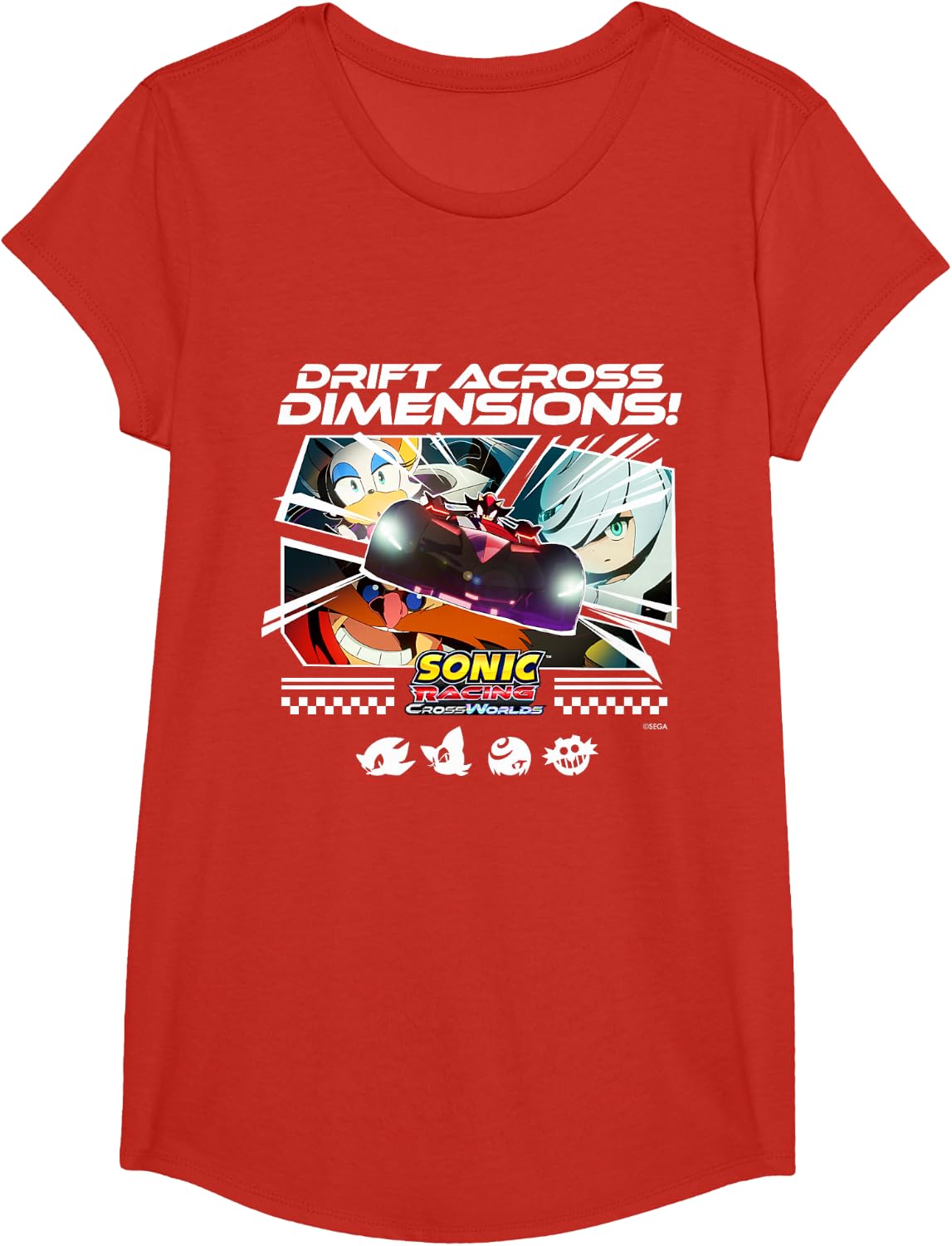 Sonic Racing CrossWorlds - Drift Group T-Shirt - Girls Red