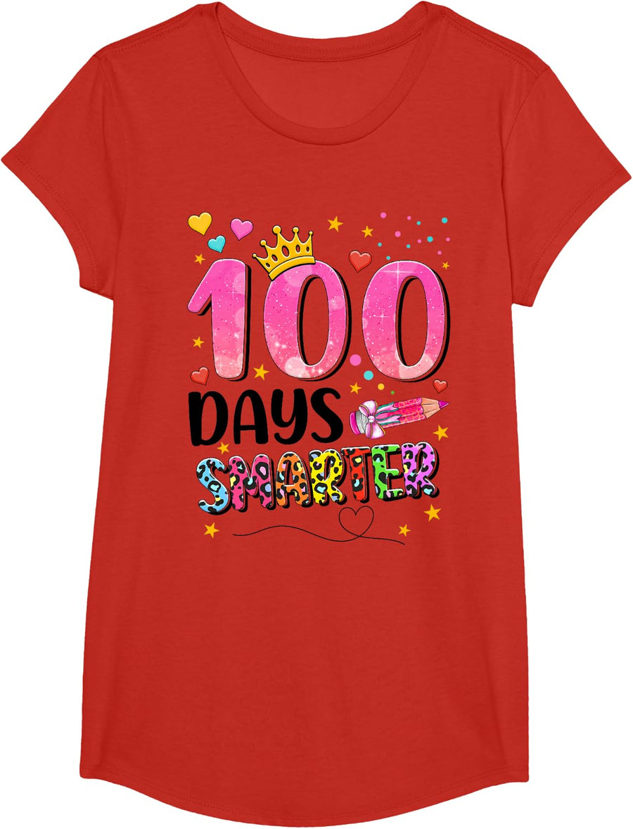 100 Days Smarter 100th Day Of School Toddlers Kids Girls T-Shirt - Girls Red