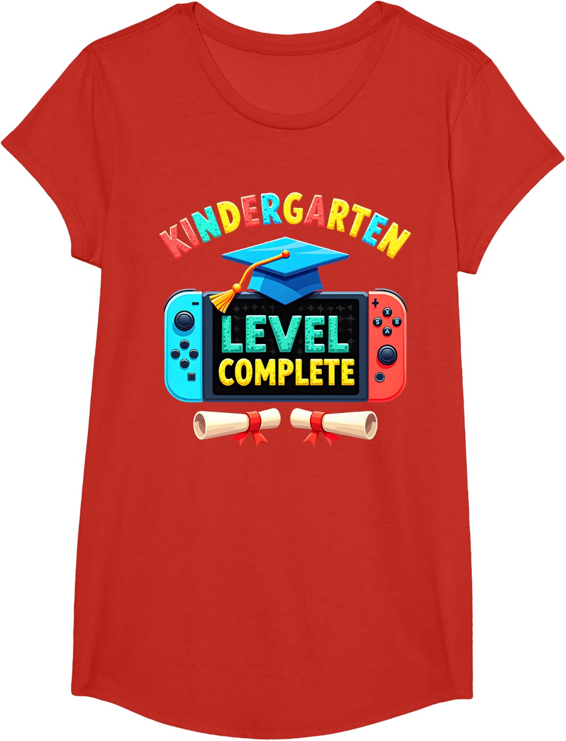 Kindergarten Level Complete Graduation Class 2026 Gamer Boys T-Shirt - Girls Red